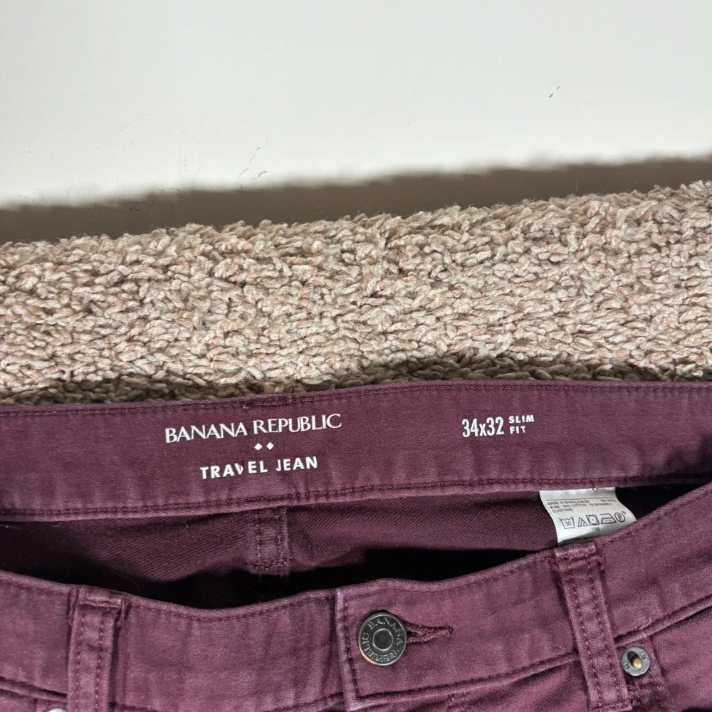 Banana‎ Republic Travel Jean Mens 34x32 Slim Fit Burgundy Maroon Cotton Stretch